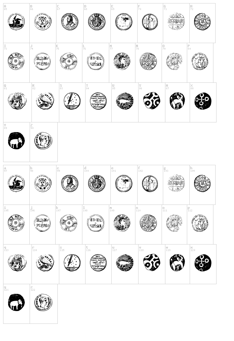 Numismatic Bats TFB font map